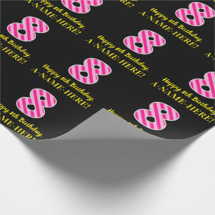 Papel De Presente Frisas Rosa Diversas "8"; Feliz 8.o aniversário;