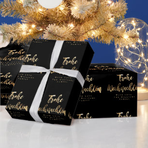 Papel De Presente Frohe Weihnachten Elegante Dourado Script Alemão