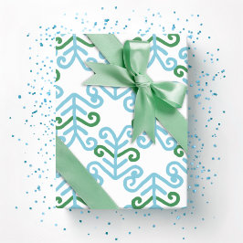 Papel De Presente Fronda Enrolada em Verde e Aqua