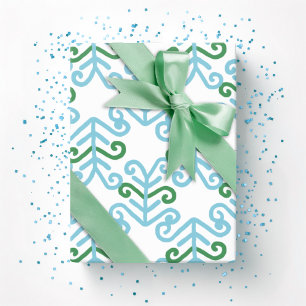 Papel De Presente Fronda Enrolada em Verde e Aqua