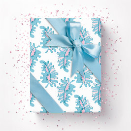 Papel De Presente Frondes Frisadas em Rosa e Água