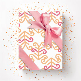 Papel De Presente Frondo Enrolado em Rosa e Laranja