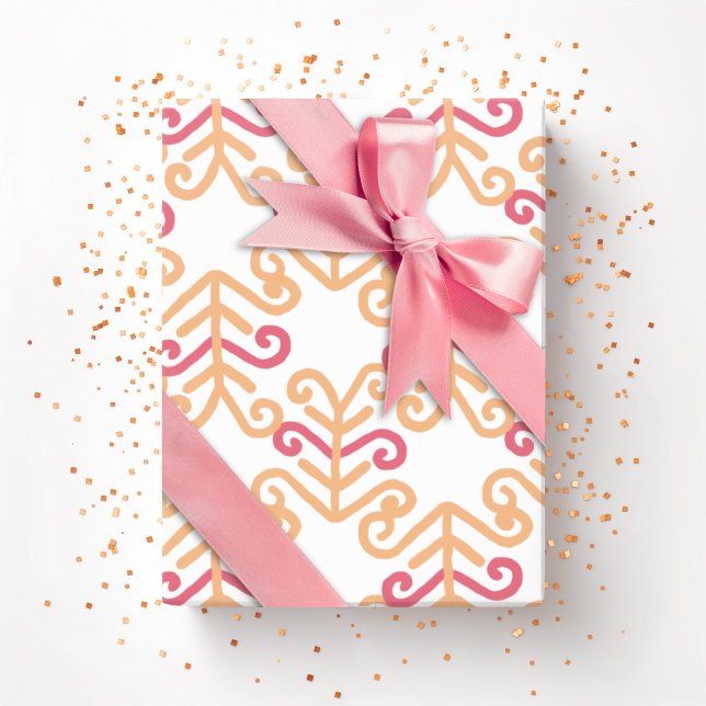 Papel De Presente Frondo Enrolado em Rosa e Laranja (Criador carregado)