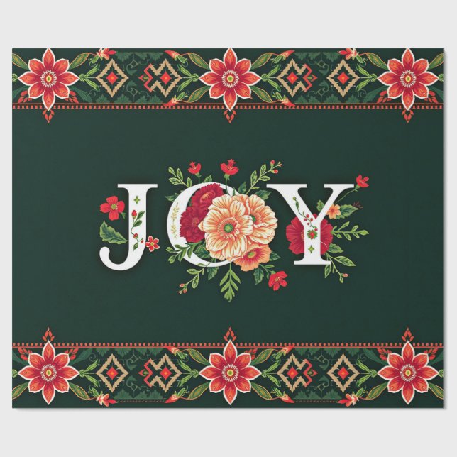 Papel De Presente fronteira floral de natal JOY (Aberto)