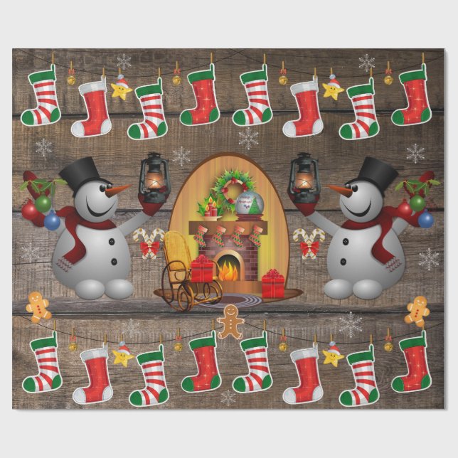 Papel De Presente Frosty As Lareiras de Natal do Snowman (Aberto)