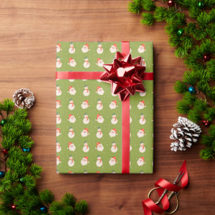 Papel De Presente Frosty O Neve e o Pai Natal em Verde-Oliva