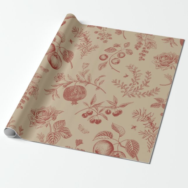 Papel De Presente Fruit,  berry and flowers. Autumn seamless pattern (Desenrolado)