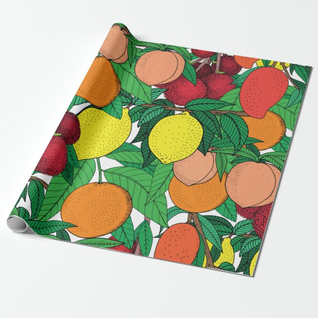 Papel De Presente Fruit seamless pattern, hand drawn sketch, orange, (Desenrolado)