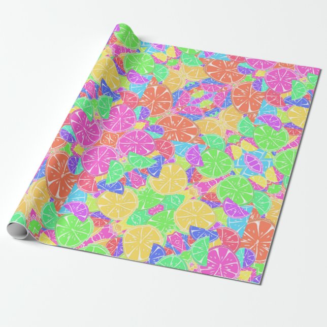 Papel De Presente Fruity Tutti Colorful Frutas Fatias (Desenrolado)