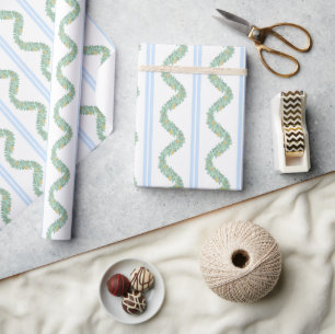 Papel De Presente Fruta Arco Azul de Aquarela Natal Garland