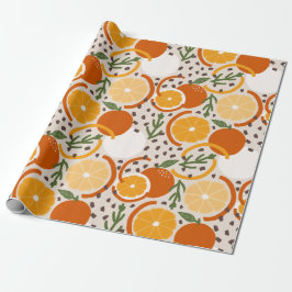 Papel De Presente Fruta cítrica divertida e cozinha retrô de confete