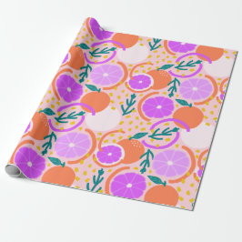 Papel De Presente Fruta cítrica divertida e limonada rosa confete