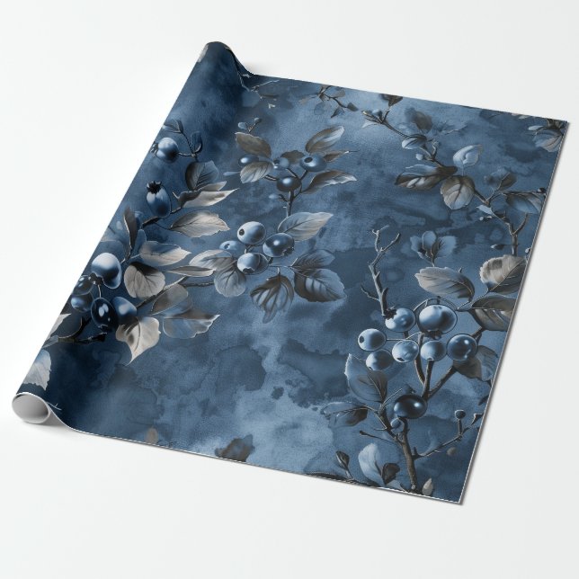 Papel De Presente Fruta de amoras azuis, vindima inspirado (Desenrolado)
