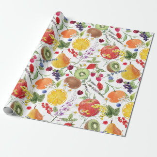 Papel De Presente Fruta de Aquarela Colorida e Padrão de Herbo