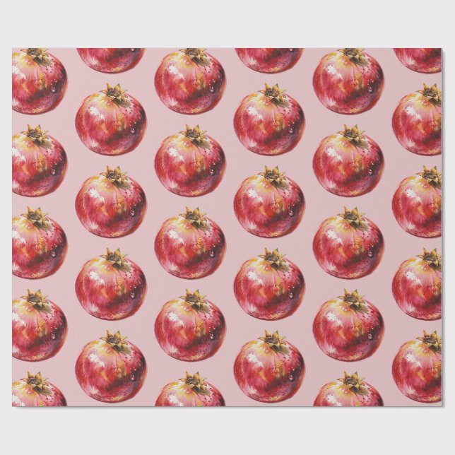 Papel De Presente Fruta de Aquarela Moderna e Tendência Romã (Aberto)