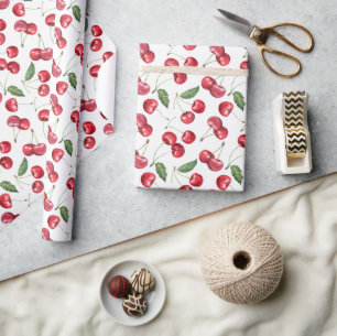 Papel De Presente Fruta de Cereja Vermelha de Aquarela