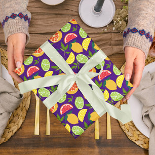 Papel De Presente Fruta De Citros Roxos Limão Laranja-Tangerina Padr