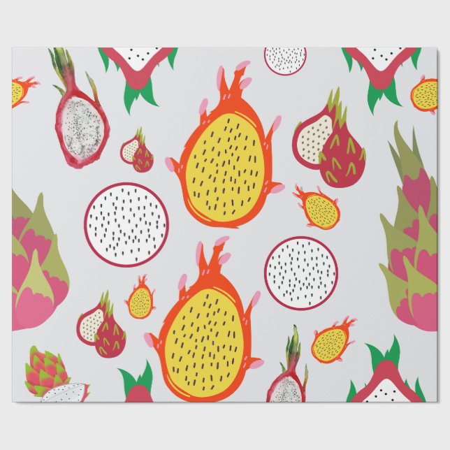 Papel De Presente Fruta de dragão branco e amarelo (Barra)