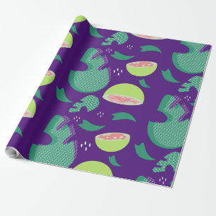 Papel De Presente Fruta de Goiaba Tropical e Verdura Rosa Roxo