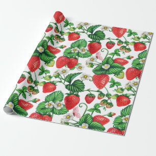 Papel De Presente Fruta de morango e flor de morango vibrante