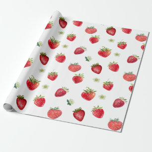 Papel De Presente Fruta de morango e flores de morango