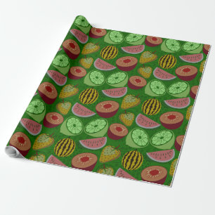Papel De Presente Fruta tropical sem costura e fundo verde