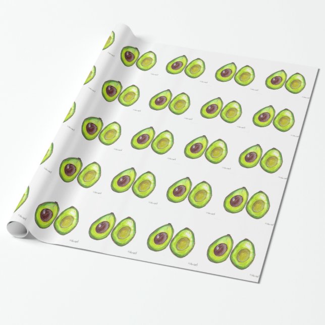 Papel De Presente Fruta verde abacatada Padrão de Comida vegetariana (Desenrolado)
