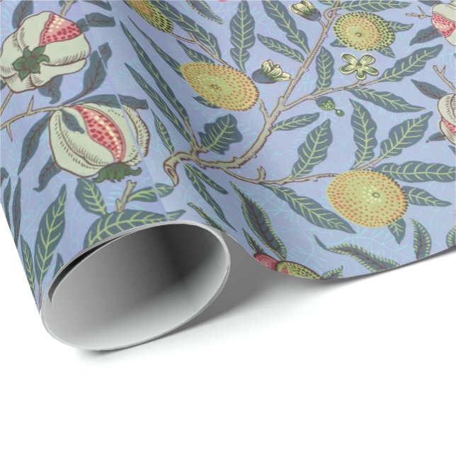 Papel De Presente Fruta William Morris Pomegranate Ornamento Azul (Ponta do rolo)
