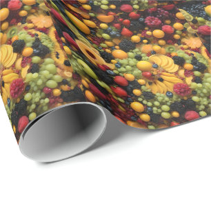 Papel De Presente Frutas Aproximam-Se Coloridos Deliciosos,