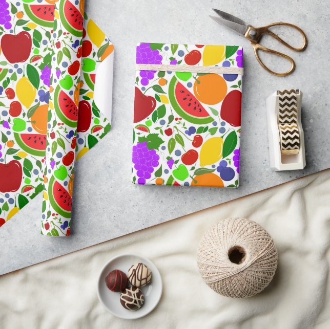 Papel De Presente Frutas Coloridas de Verão  (Artesanato)