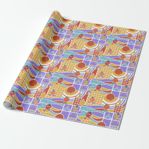 Papel De Presente Frutas de Desenho Animado Retro Padrão Geométrico