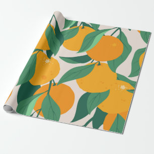 Papel De Presente Frutas de laranja e folhas sem soldadura