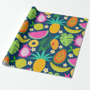 Papel De Presente Frutas de melancia de banana e abacaxi tropicais