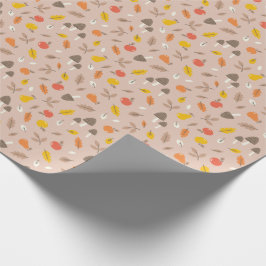 Papel De Presente Frutas de queda, cogumelos e folhas, castanho clar