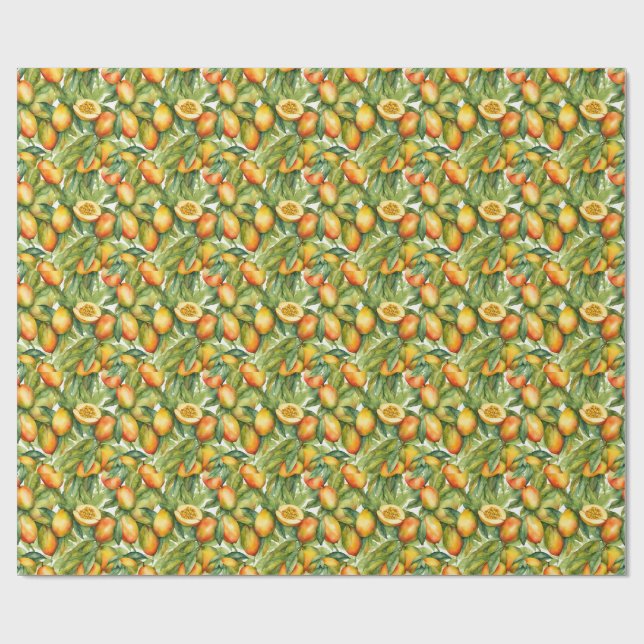Papel De Presente Frutas e Folhas de Manga  (Aberto)