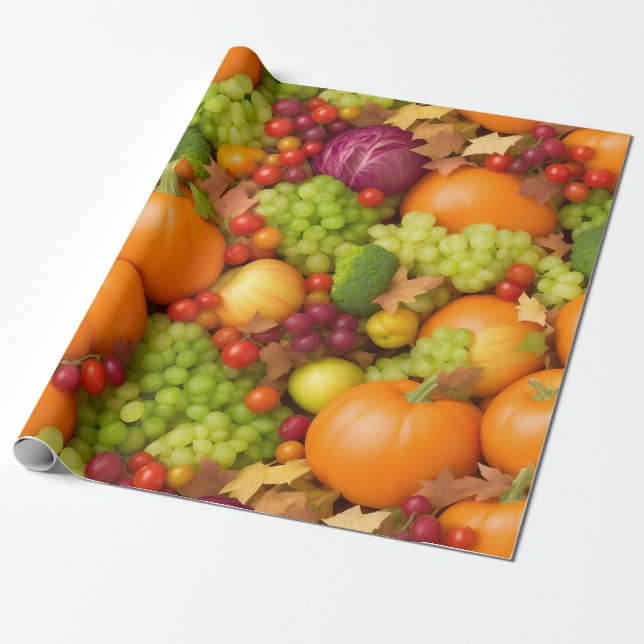 Papel De Presente Frutas e produtos hortícolas repetitivos (Desenrolado)