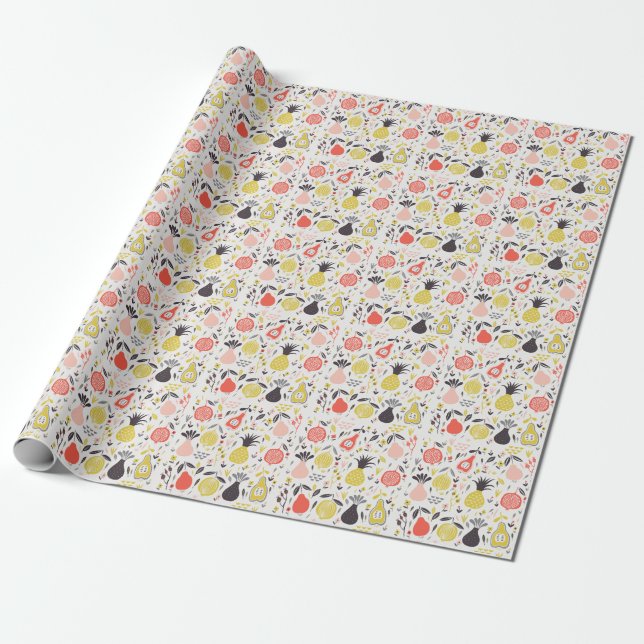 Papel De Presente Frutas, flores: padrão sem costura. (Desenrolado)