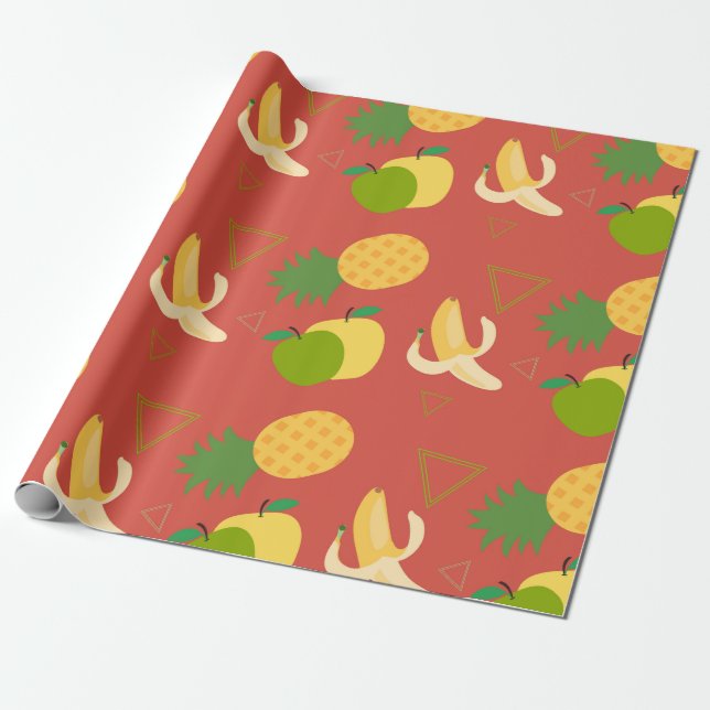Papel De Presente Frutas: padrão de bananas e abacaxi  (Desenrolado)