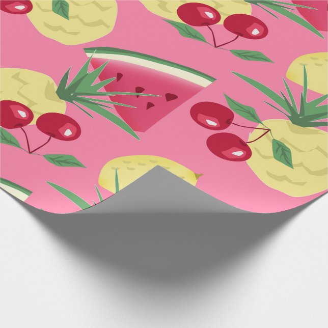 Papel De Presente Frutas suculentas num fundo rosa-vermelho. (Ponta)