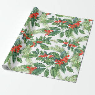 Papel De Presente Frutas Vermelhas Azevinho Verde Floral Natal Feria