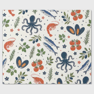 Papel De Presente Frutos do Mar Mediterrâneos, Camarão e Polvo Coste