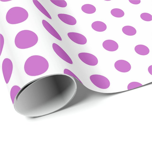 Papel De Presente Fuchsia Bolinhas Moderno Branco (Ponta do rolo)