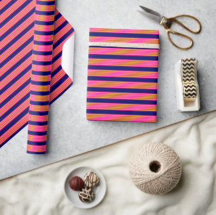Papel De Presente Fuchsia e listras amarelas com azul-marinho