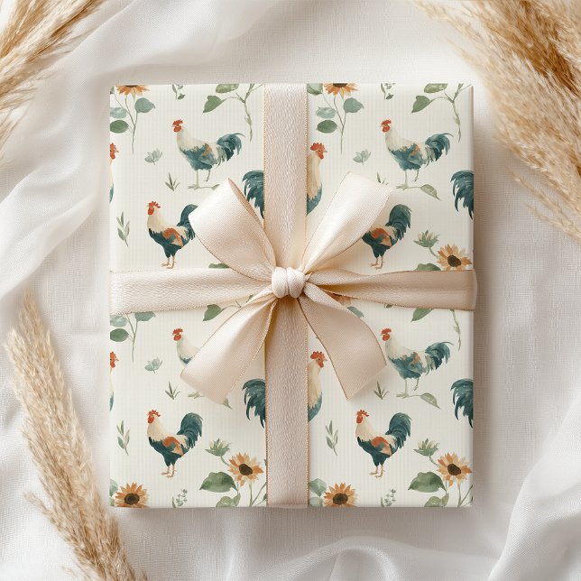 Papel De Presente Fun Chicken Rooster Sunflower (Criador carregado)