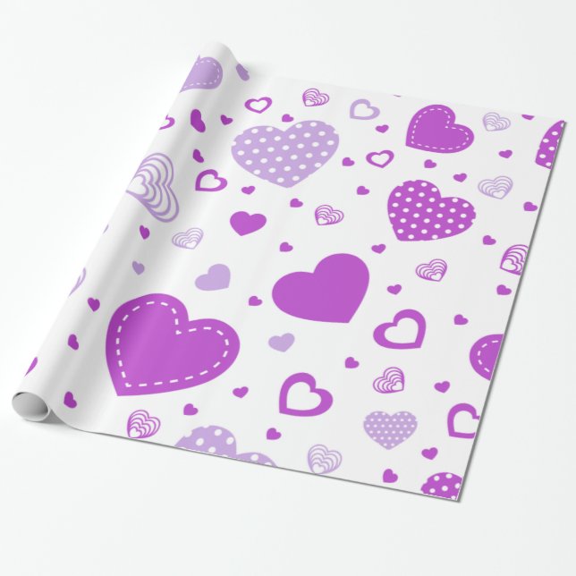 Papel De Presente Fundo branco do coração roxo (Desenrolado)