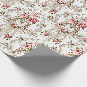 Papel De Presente Fundo Branco-Floral do Rococo Francês Elegante