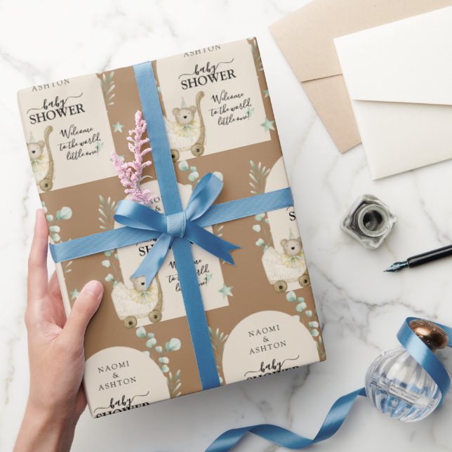 Papel De Presente Fundo Castanho Personalizado por Chá de fraldas Bo (Presentear)