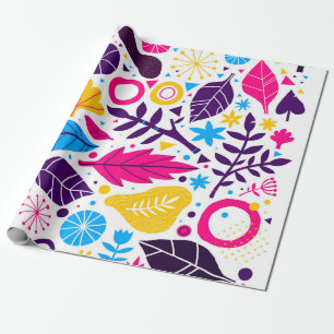 Papel De Presente Fundo colorido com elemento floral desenhado à mão