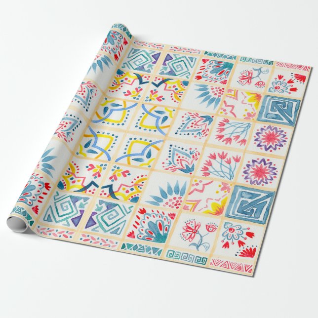 Papel De Presente Fundo cortado com ornamentos orientais. Watercol (Desenrolado)