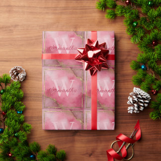 Papel De Presente Fundo de Aquarela Rosa com Glitter Dourado